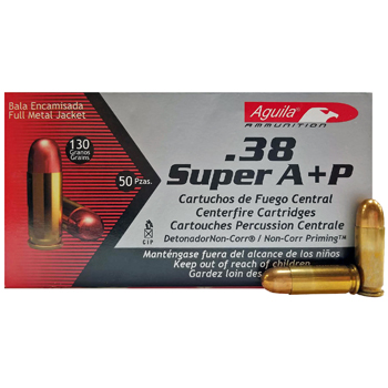 38 Super Auto +P 130gr FMJ Aguila Ammo | 50 Round Box