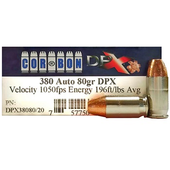 380 Auto [ACP] 80gr HP Corbon DPX Ammo | 20 Round Box