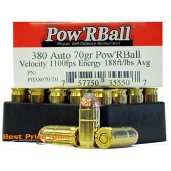 380 Auto [ACP] 70gr JHP Corbon Pow'R Ball Ammo | 20 Round Box