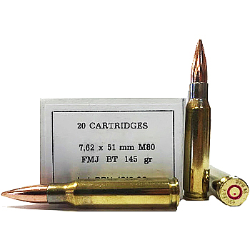 308 Win [7.62x51mm] M80 145gr FMJBT PPU Ammo | 20 Round Box