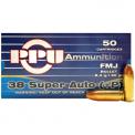 38 Super Auto +P 130gr FMJ PPU Ammo | 50 Round Box