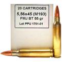 5.56x45mm M193 55gr FMJBT PPU Ammo | 20 Round Box