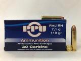 Buy This 30 Carbine 110gr FMJ PPU Ammo for Sale