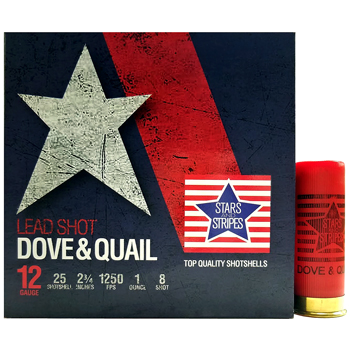 12 GA 2-3/4" Lead Shot Dove & Quail #8 Bird Shot (1oz) Stars and Stripes Ammo | 25 Round Box