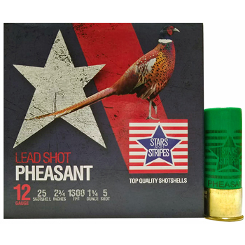 12 GA 2-3/4" Lead Shot Pheasant #5 Bird Shot (1-1/4oz) Stars and Stripes Ammo | 25 Round Box