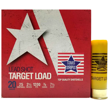 20 GA 2-3/4" Lead Shot Target Load #7-1/2 Target Shot (7/8 oz) Stars and Stripes Ammo | 25 Round Box