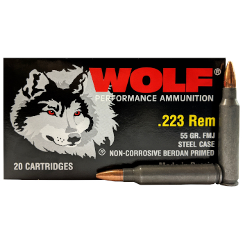 223 Remington [5.56x45mm] 55gr FMJ Wolf Performance Ammo | 500 Rounds + Military Surplus 50-Cal Ammo Can