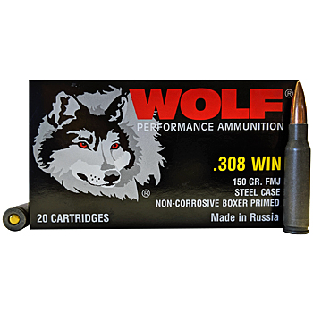 308 Winchester [7.62x51mm] 150gr FMJ Wolf Performance Ammo | 20 Round Box