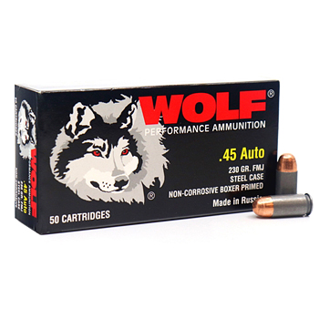 45 Auto [ACP] 230gr FMJ Wolf Performance Ammo | 500 Round Case