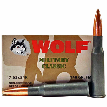 7.62x54R 148gr FMJ Wolf Military Classic Ammo | 20 Round Box
