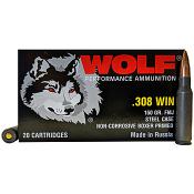 308 Winchester [7.62x51mm] 150gr FMJ Wolf Performance Ammo | 1000 Round Case