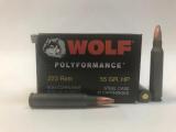 Buy this 223 Remington [5.56x45mm] 55gr Hollow Point Wolf WPA Polyformance Ammo for Sale