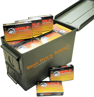 Wolf Gold 223 Ammo in a 50 Cal Ammo Can